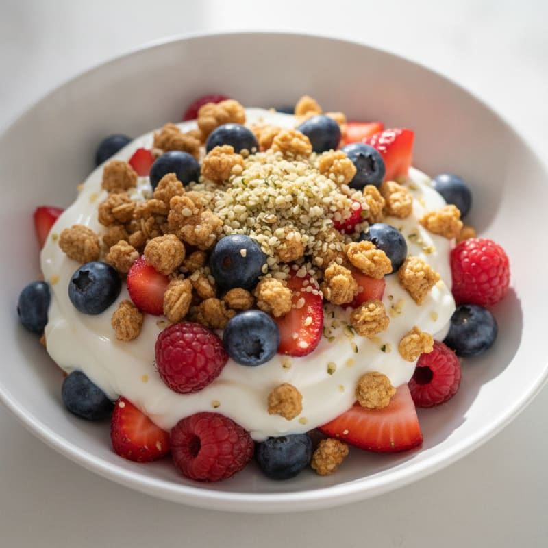 Creamy Greek Yogurt Parfait with Mixed Berries and Protein Granola