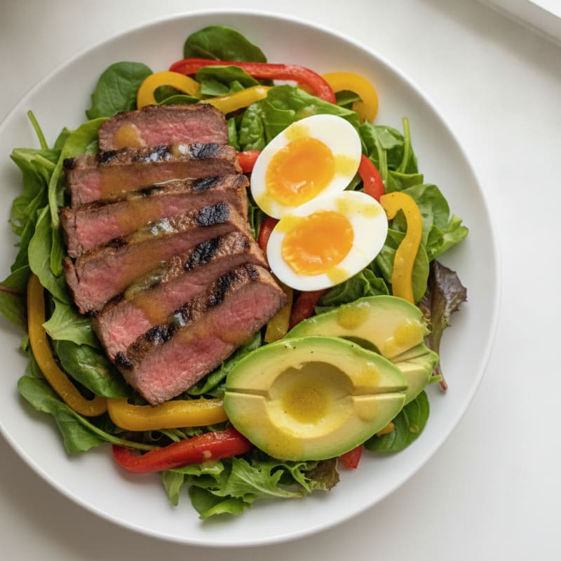 Grilled Steak Salad with Roasted Peppers and Avocado