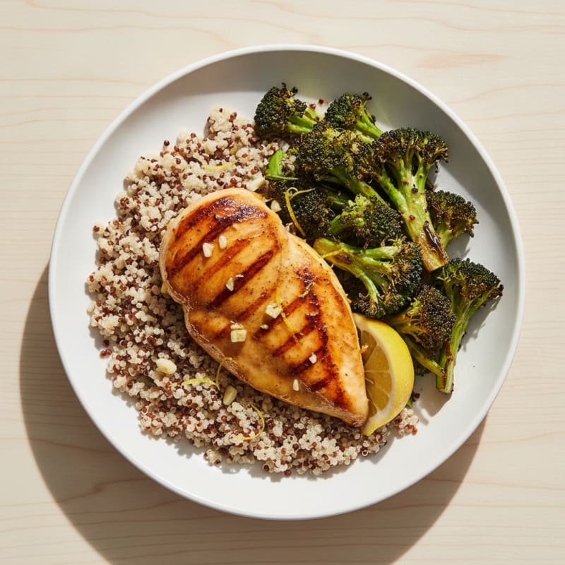 Grilled Chicken Breast with Quinoa and Roasted Broccoli
