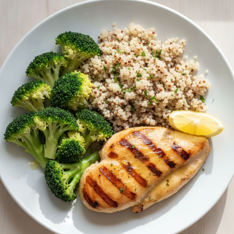 Grilled Chicken Breast with Quinoa and Steamed Broccoli