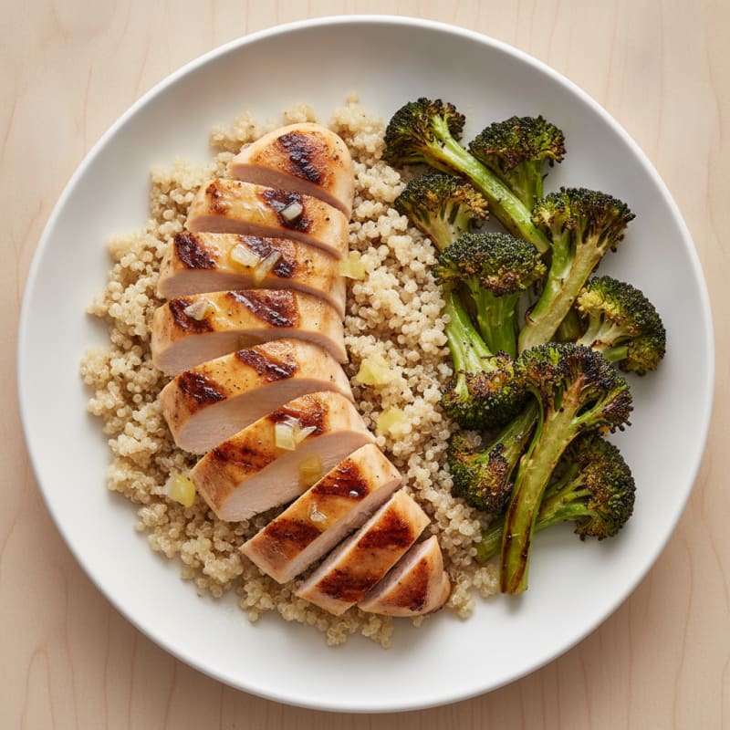Grilled Chicken Breast with Quinoa and Roasted Broccoli
