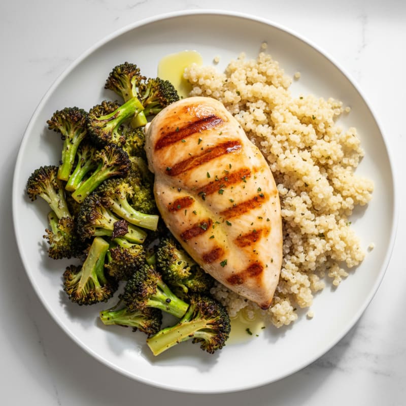Grilled Chicken Breast with Quinoa and Roasted Broccoli