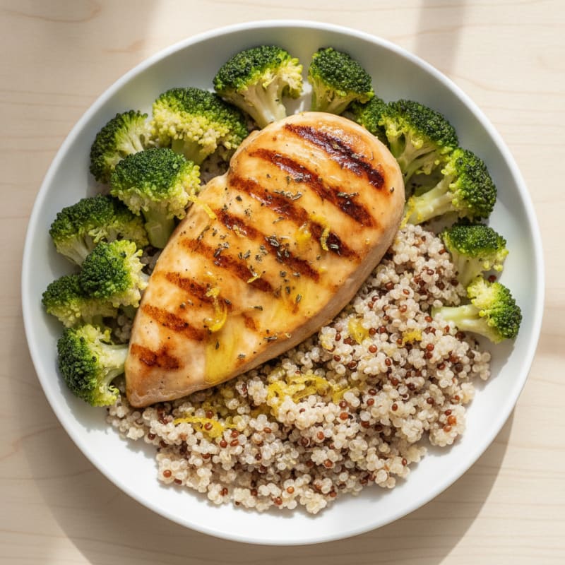 Grilled Chicken Breast with Quinoa and Steamed Broccoli