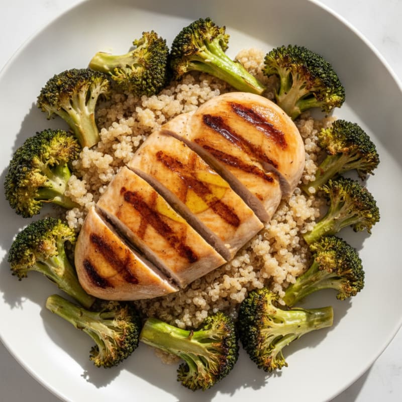 Grilled Chicken Breast with Quinoa and Roasted Broccoli