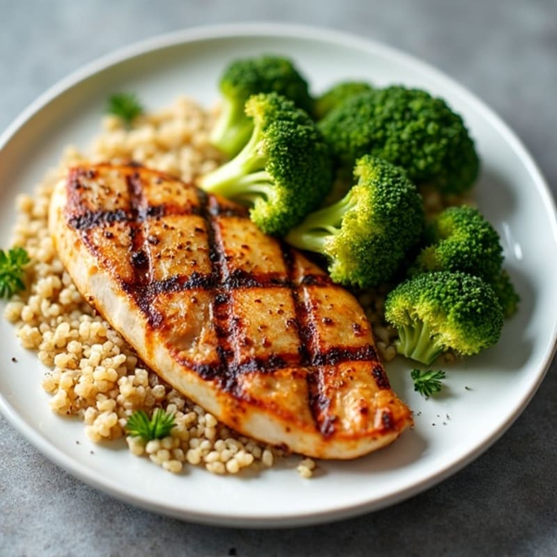Grilled Chicken Breast with Quinoa and Roasted Broccoli