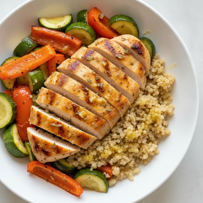 Grilled Chicken and Quinoa Power Bowl with Roasted Vegetables