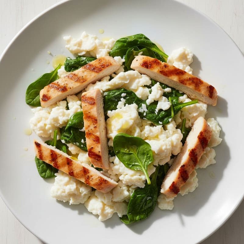 Egg White Spinach Scramble with Grilled Chicken
