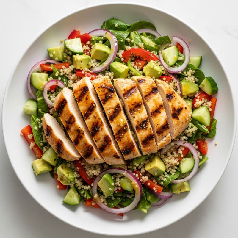 Grilled Chicken and Quinoa Salad with Crunchy Vegetables