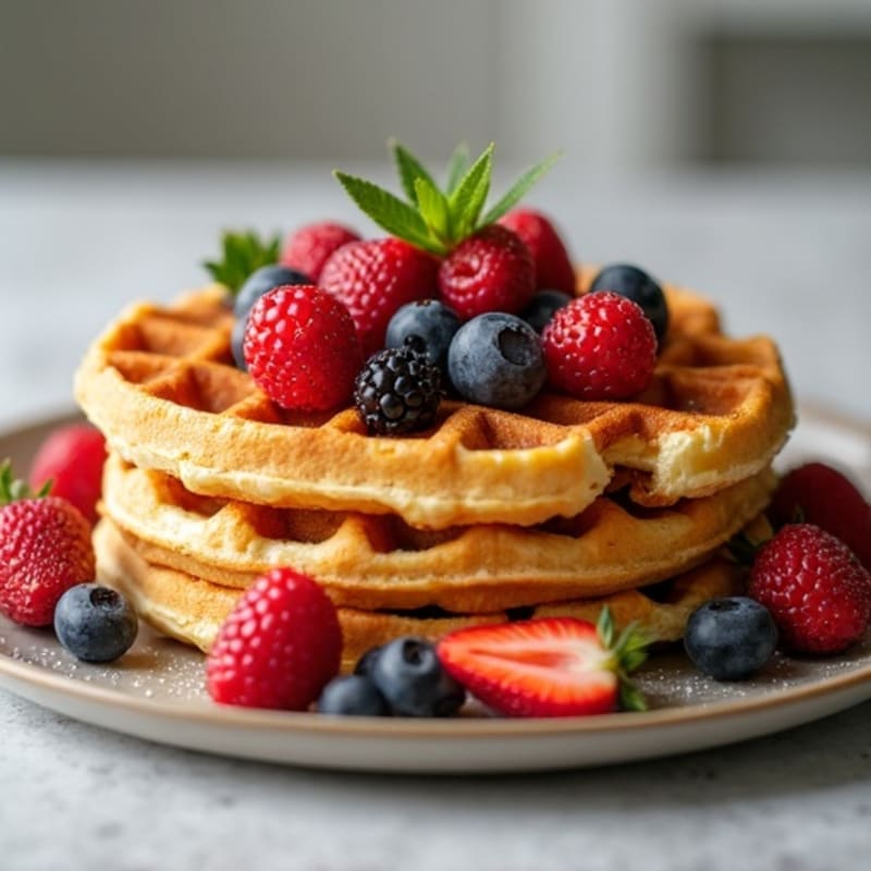High-Protein Fluffy Waffles with Fresh Berries