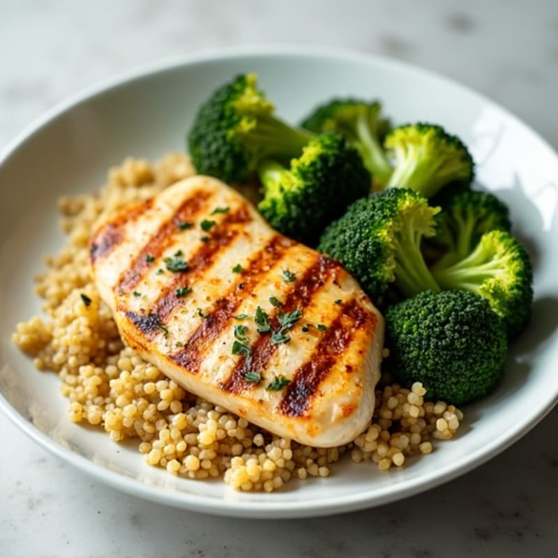 Grilled Chicken Breast with Quinoa and Roasted Broccoli