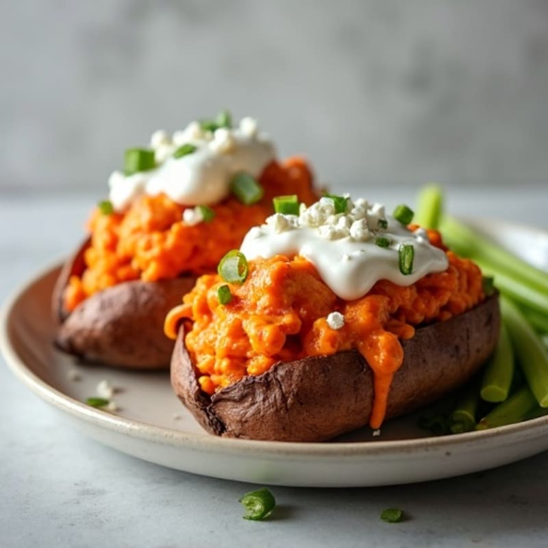 Creamy Buffalo Chicken Stuffed Sweet Potatoes