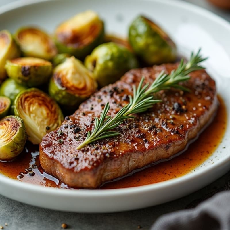 Garlic Herb Roasted Beef with Crispy Brussels Sprouts