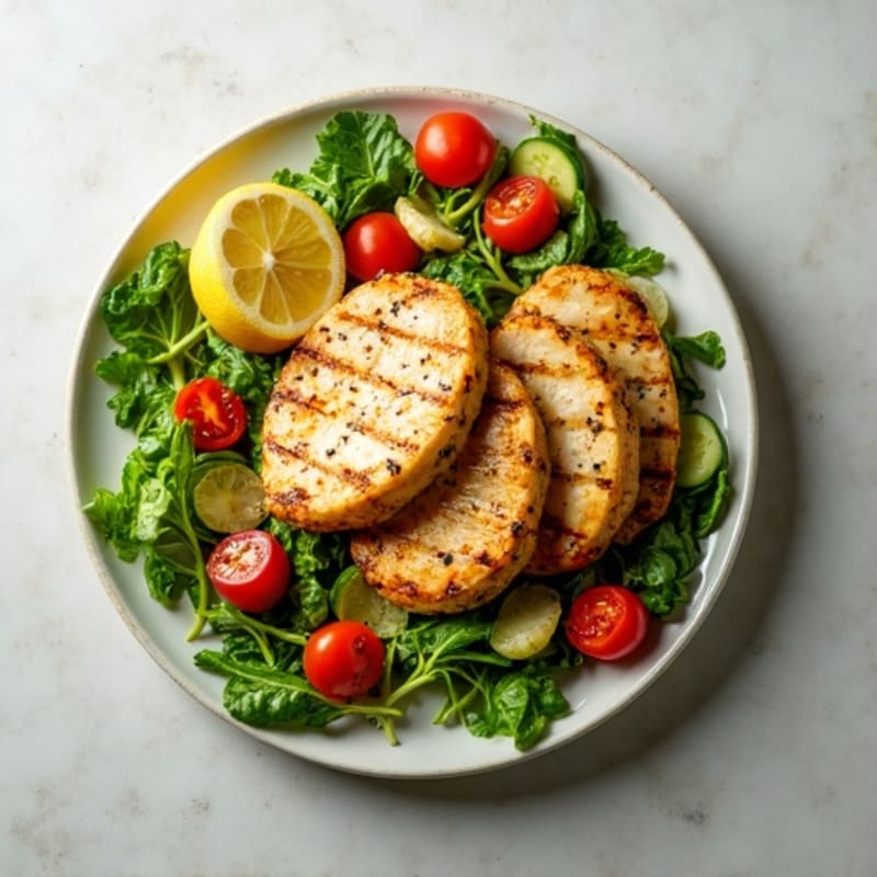 Lemon-Herb Grilled Chicken Salad with Fresh Greens and Crispy Vegetables