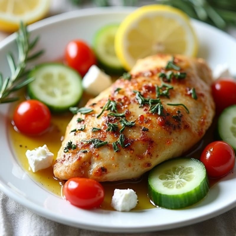 Herb-Roasted Chicken with Fresh Cucumber Tomato Feta Salad