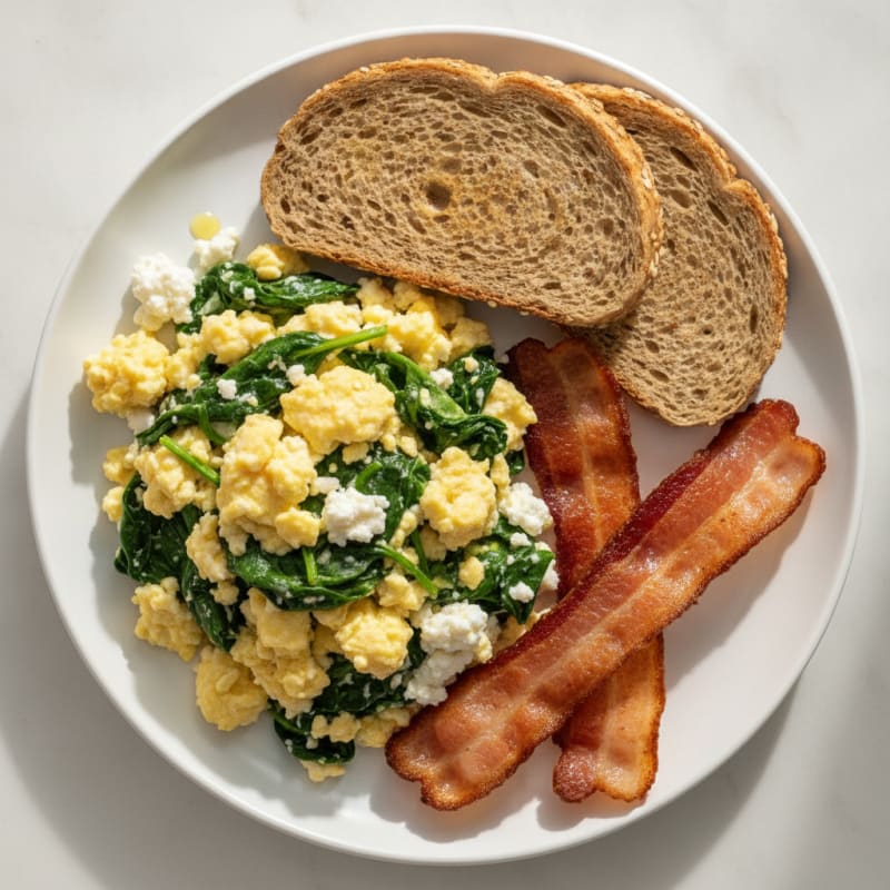 Cottage Cheese Scramble with Spinach and Turkey Bacon