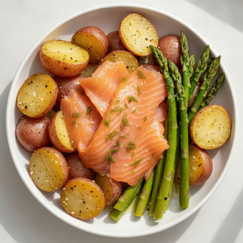 Smoked Salmon with Roasted Asparagus and Potatoes