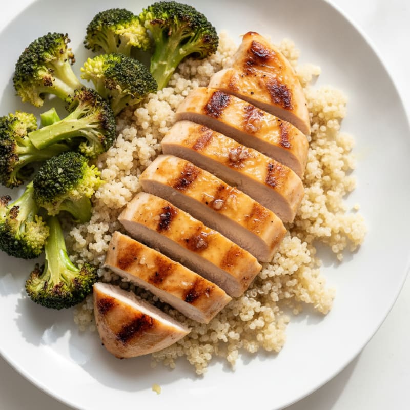 Grilled Chicken Breast with Quinoa and Roasted Broccoli