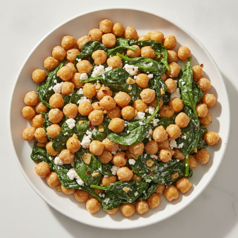 Creamy Cottage Cheese and Chickpea Stir Fry with Spinach