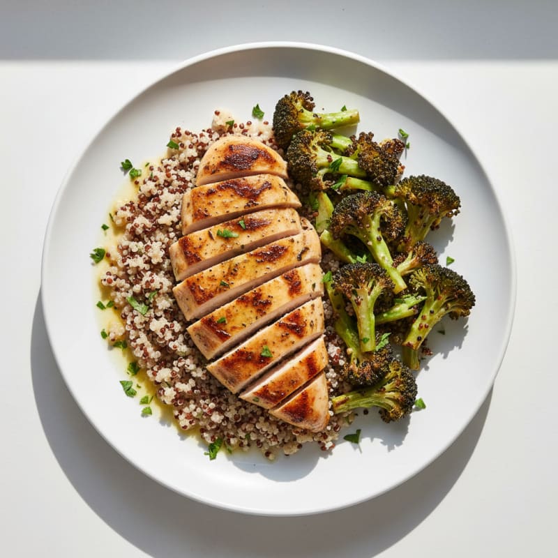 Grilled Chicken Breast with Quinoa and Roasted Broccoli