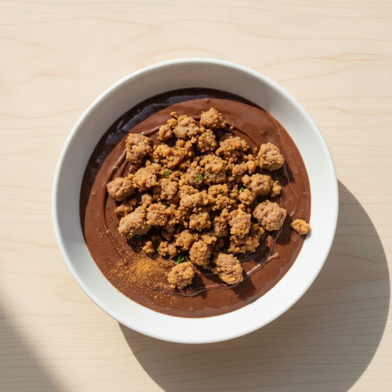 Chocolate Protein Pudding with Ground Beef Crumble