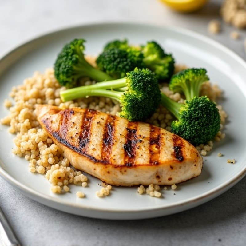Grilled Chicken Breast with Steamed Broccoli and Quinoa
