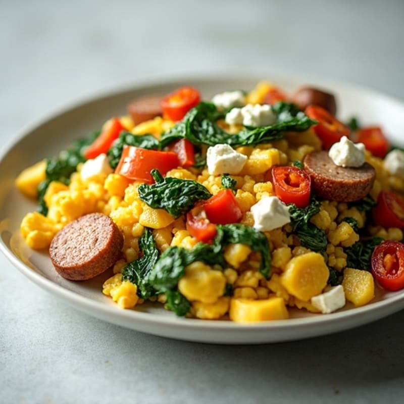 Egg White and Turkey Sausage Scramble with Spinach and Feta
