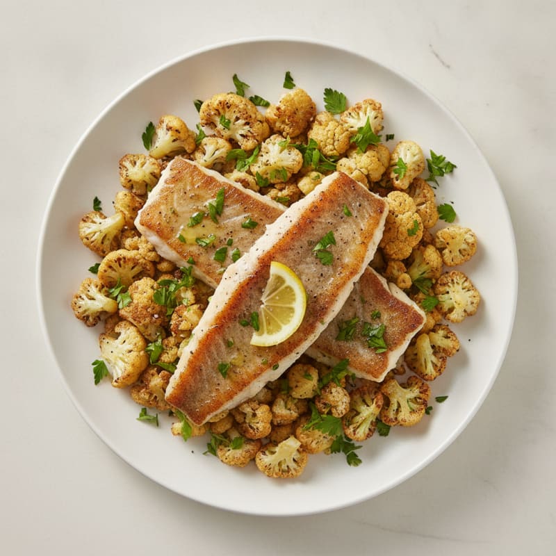 Seared Cod with Roasted Cauliflower and Fresh Herbs