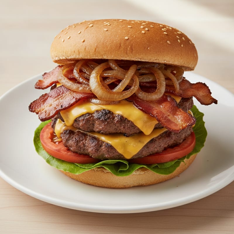Double Bacon Cheeseburger with Caramelized Onions