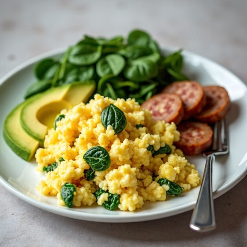 Egg White Scramble with Turkey Sausage and Spinach
