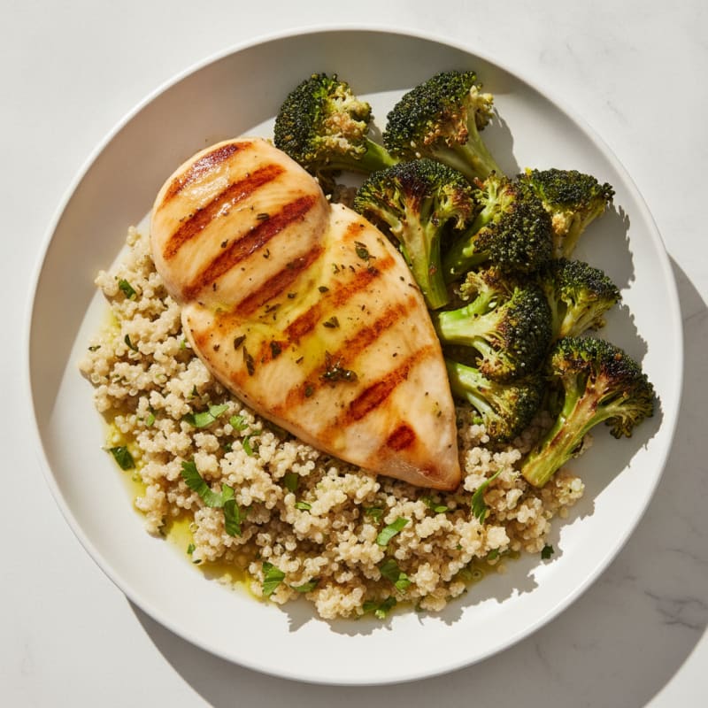 Grilled Chicken Breast with Roasted Broccoli and Quinoa