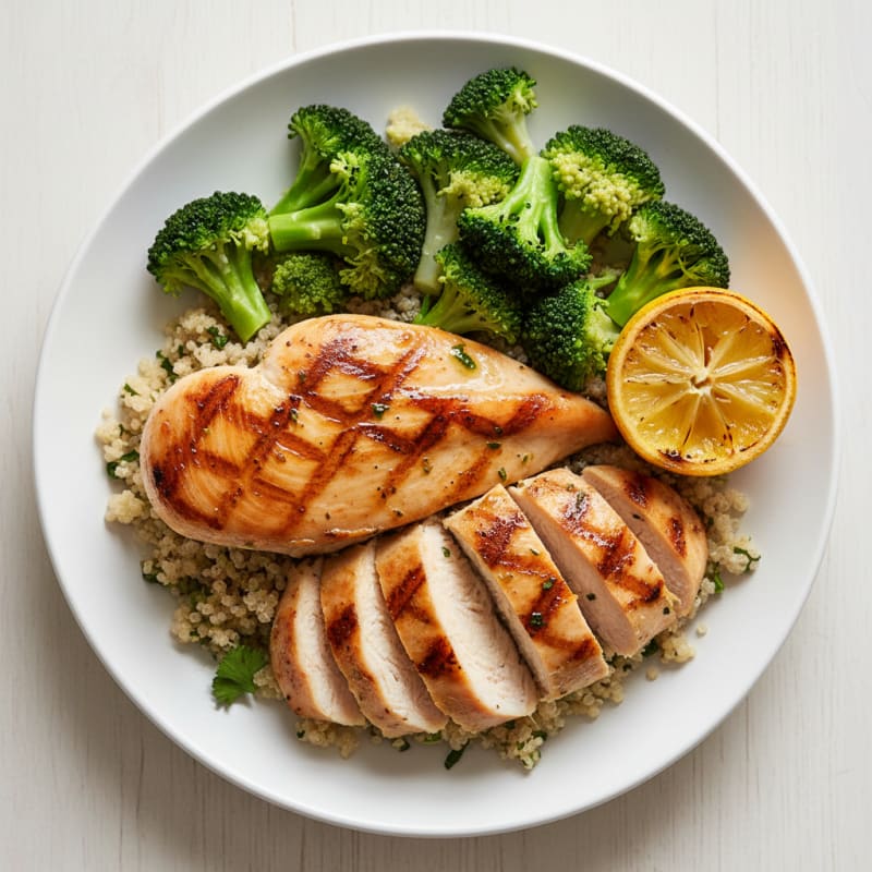 Grilled Chicken Breast with Quinoa and Steamed Broccoli