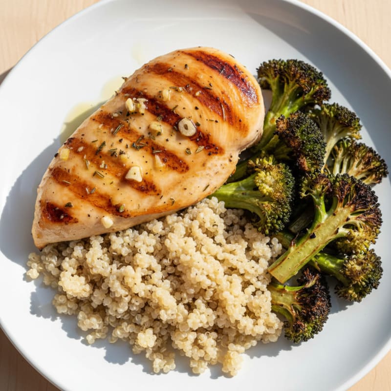 Grilled Chicken Breast with Quinoa and Roasted Broccoli