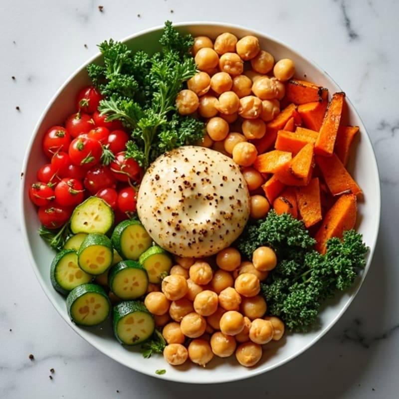 Crispy Chickpea and Roasted Vegetable Buddha Bowl with Creamy Tahini