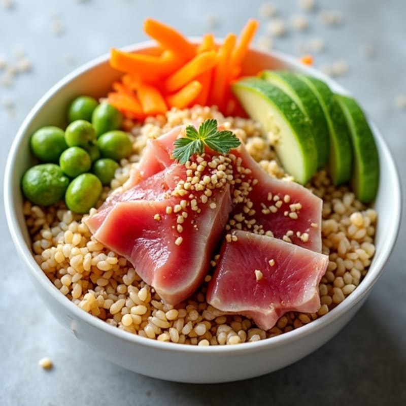 Fresh Tuna Poke Bowl with Brown Rice and Crispy Vegetables