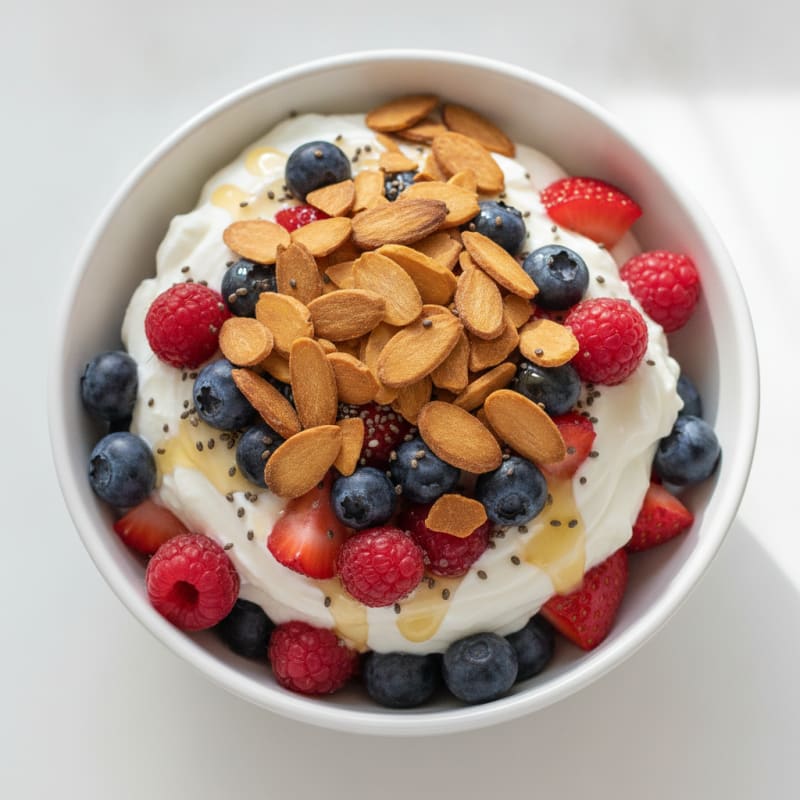 Greek Yogurt Protein Parfait with Mixed Berries and Almonds