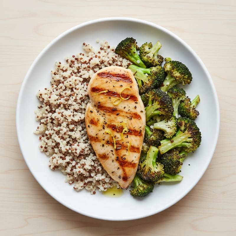 Grilled Chicken Breast with Quinoa and Roasted Broccoli