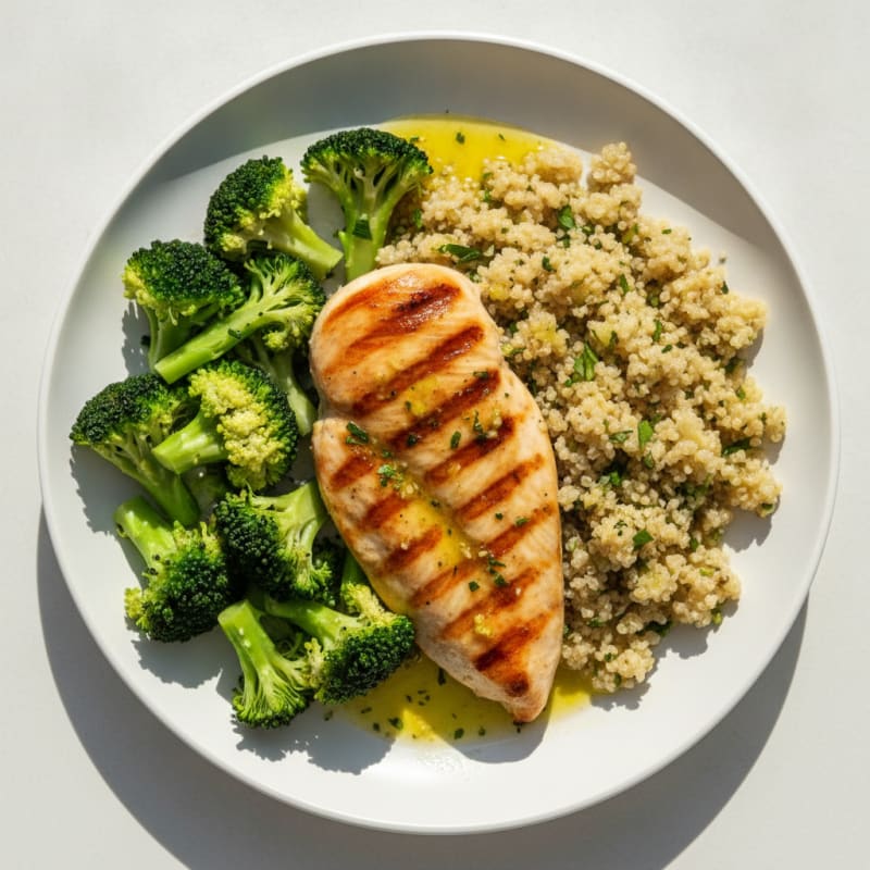 Grilled Chicken Breast with Quinoa and Steamed Broccoli