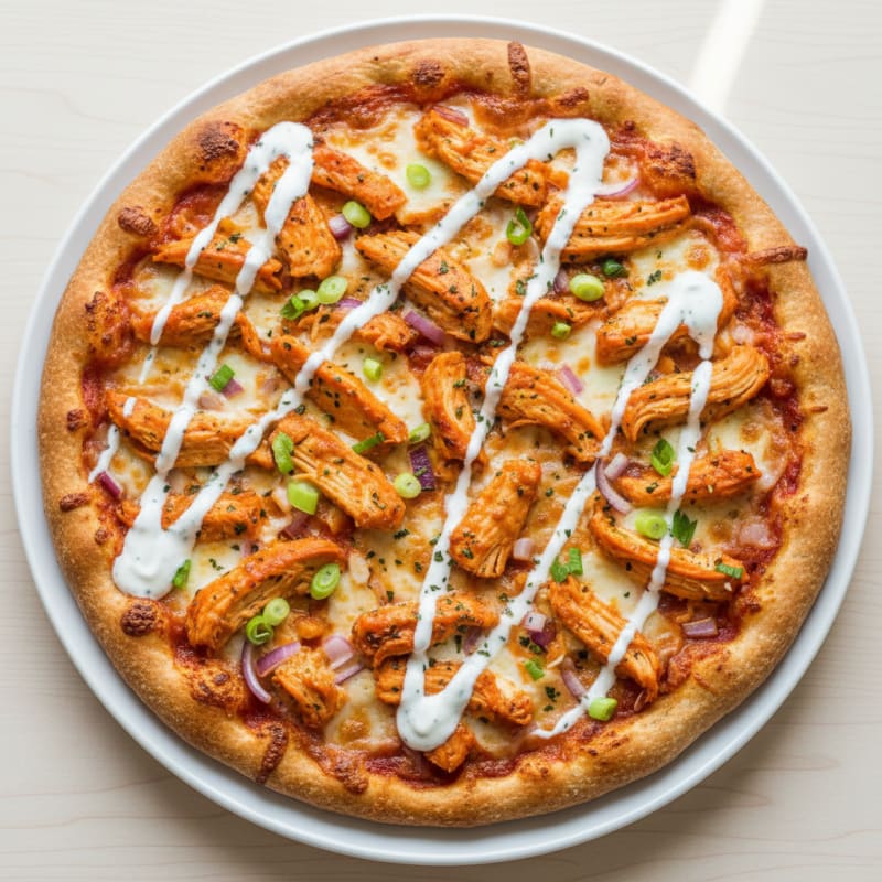 Buffalo Chicken Pizza with Ranch Drizzle