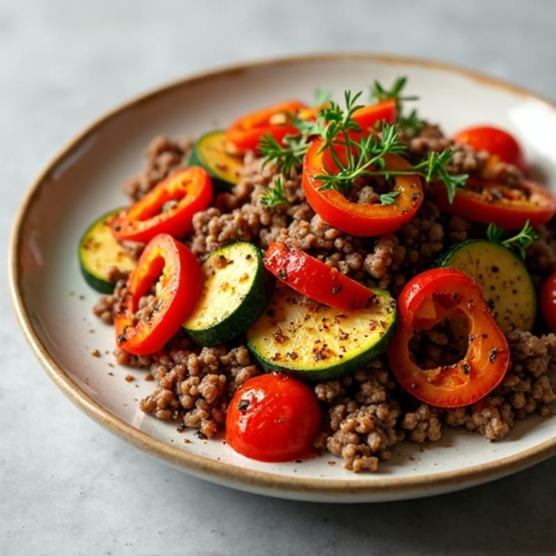 Savory Ground Beef and Roasted Vegetable Skillet