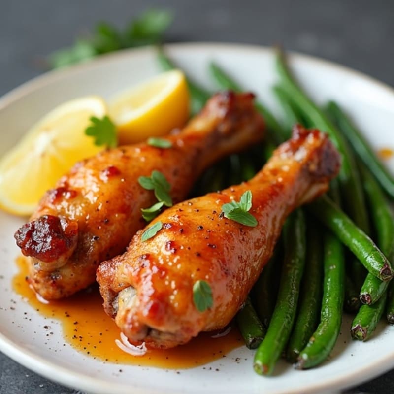 Crispy Baked Honey Garlic Chicken Wings with Roasted Green Beans