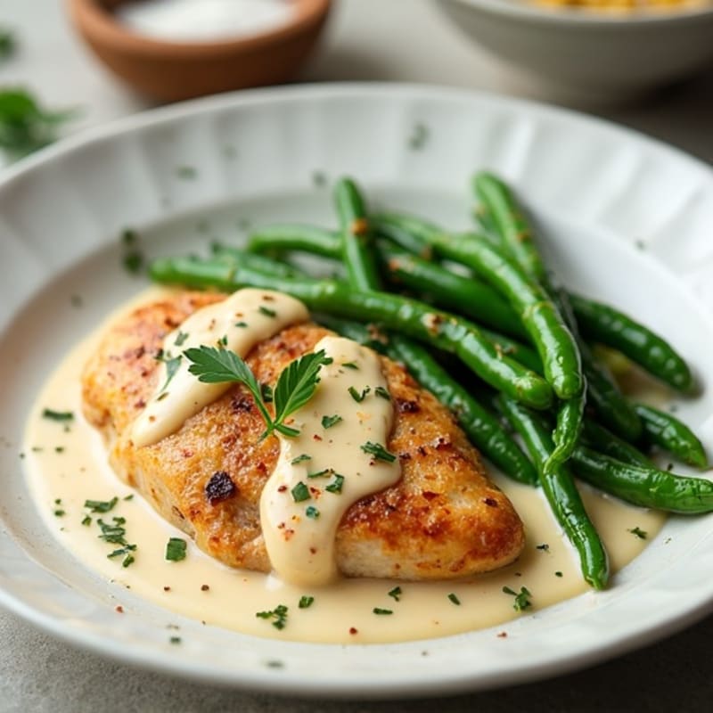 Chicken with Creamy Coconut Sauce and Roasted Green Beans