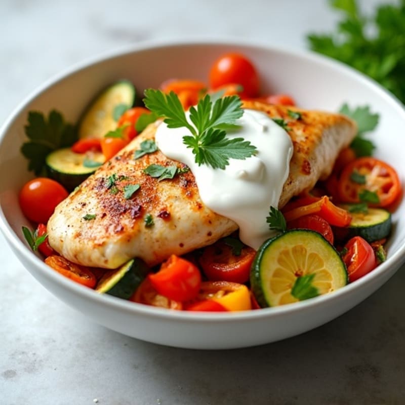 Garlic-Herb Chicken Shawarma Bowl with Roasted Vegetables
