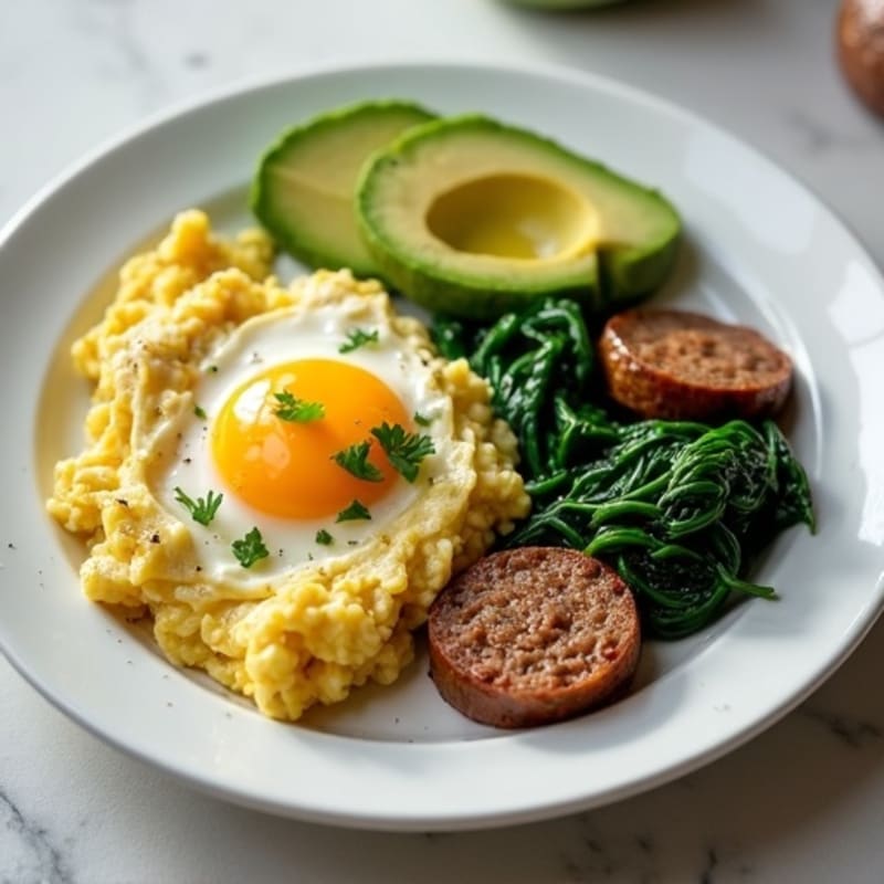 Egg White Scramble with Turkey Sausage and Sautéed Spinach