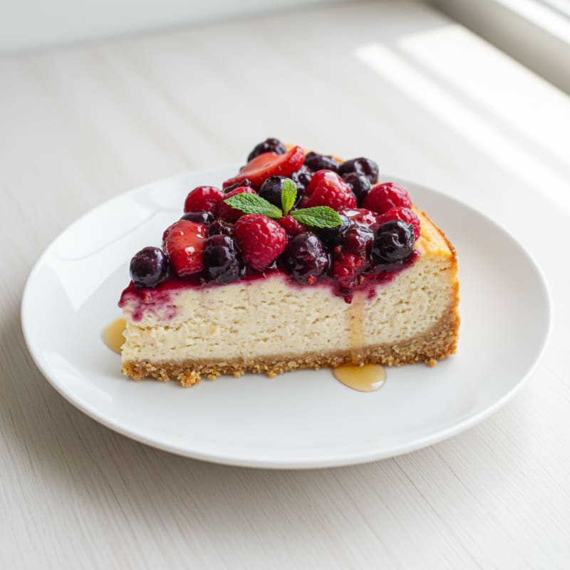 Greek Yogurt Protein Cheesecake with Mixed Berries