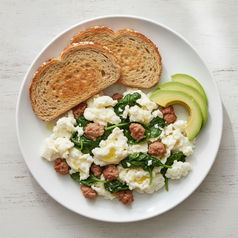 Egg White Scramble with Turkey Sausage and Spinach