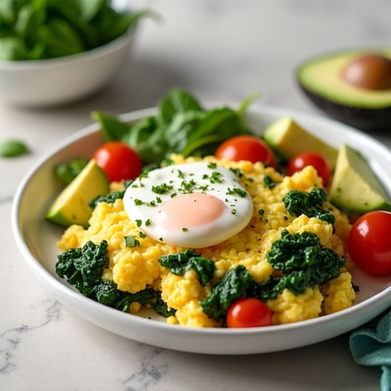 Egg White and Cottage Cheese Scramble with Sautéed Spinach