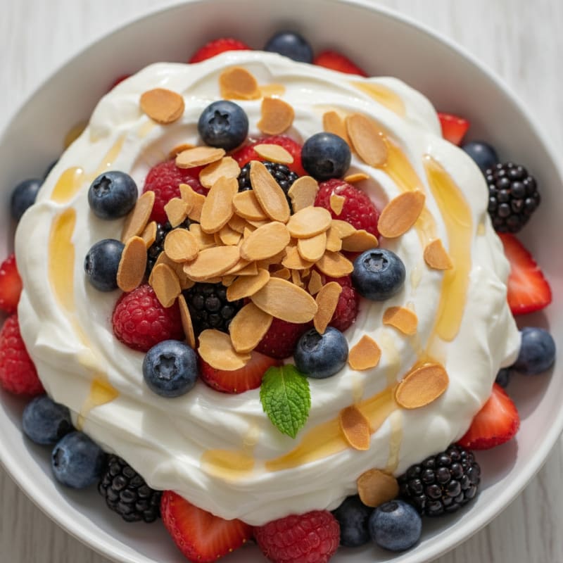 Greek Yogurt Protein Parfait with Mixed Berries and Almonds