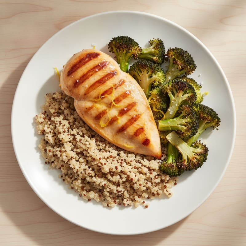Grilled Chicken Breast with Quinoa and Roasted Broccoli