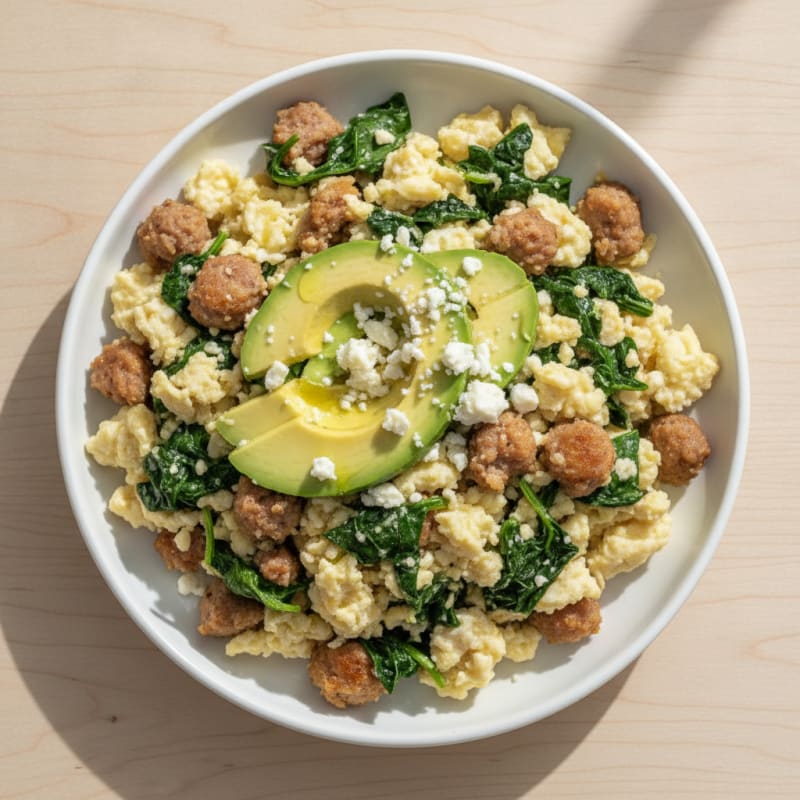 Egg White and Spinach Scramble with Turkey Sausage
