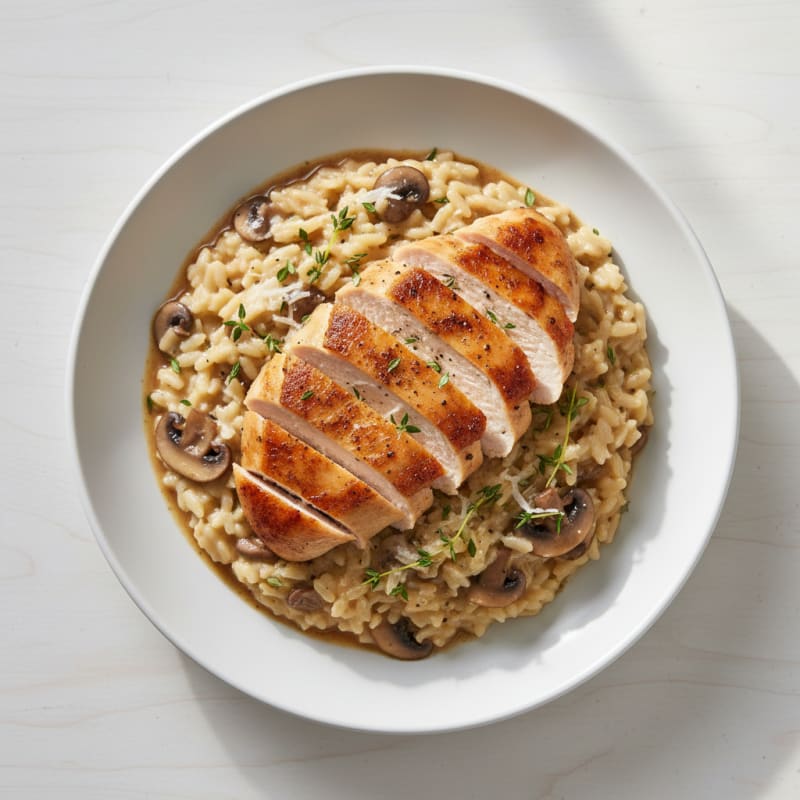 Creamy Parmesan Mushroom Risotto with Herbed Chicken
